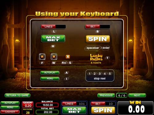101 Lions Big Bonus Slots using your keyboard with the slot game
