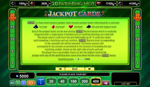20 Burning Hot Big Bonus Slots Jackpot Cards Rules