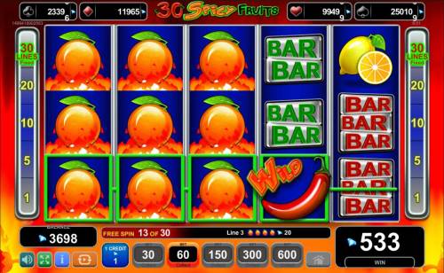 30 Spicy Fruits Big Bonus Slots Multiple winning paylines triggers a big win!