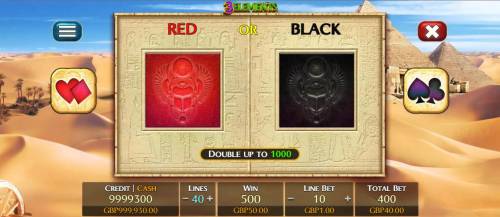 3 Elements Big Bonus Slots Double-Up feature game board, select red or black for a chance to double your spin winnings.