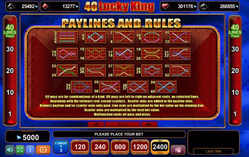 40 Lucky King Big Bonus Slots Paylines 1-40