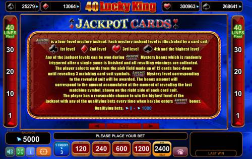 40 Lucky King Big Bonus Slots Jackpot Cards Progressive Rules
