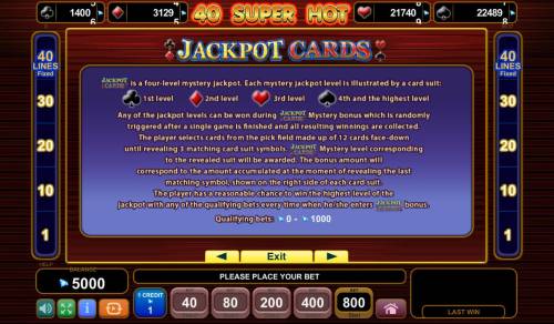 40 Super Hot Big Bonus Slots Jackpot Cards Rules