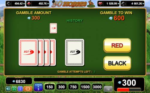 50 Horses Big Bonus Slots Red or Black Gamble feature