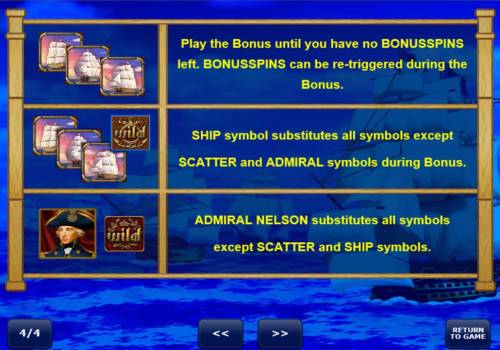Admiral Nelson Big Bonus Slots Wild and Scatter Symbols Rules - Continued