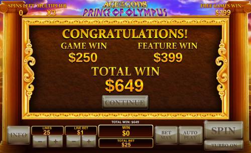 Age of the Gods Prince of Olympus Big Bonus Slots Total Free Spins Payout