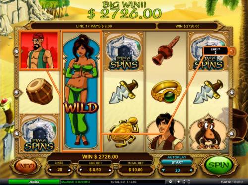 Ali Baba Big Bonus Slots free spins feature pays out a 2726 big win jackpot