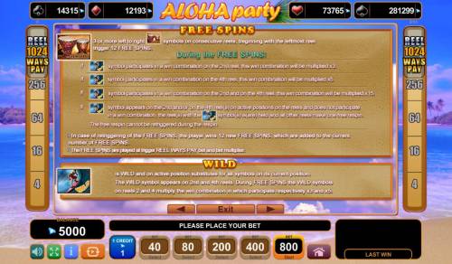 Aloha Party Big Bonus Slots Wild and Scatter Symbols Rules and Pays