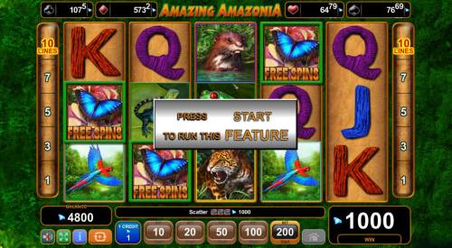 Amazing Amazonia Big Bonus Slots Three or more butterfly scatter symbols triggers the free games bonus feature