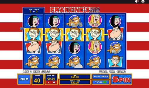 American Dad Big Bonus Slots Francines Holy Grail Feature triggers a pair of winning paylines