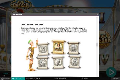 Ave Caesar Big Bonus Slots Feature Rules