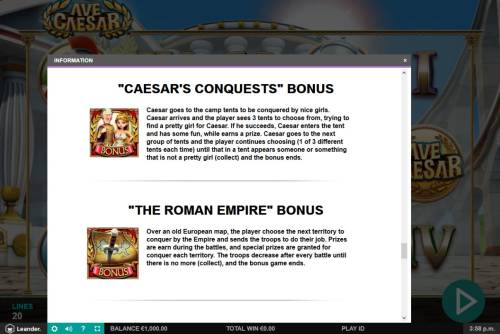 Ave Caesar Big Bonus Slots Bonus Game Rules