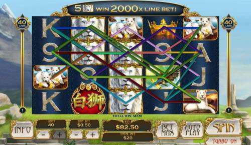 Bai Shi Big Bonus Slots Stacked wilds triggers multiple winning paylines.