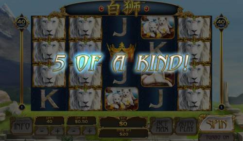 Bai Shi Big Bonus Slots A winning Five of a Kind.
