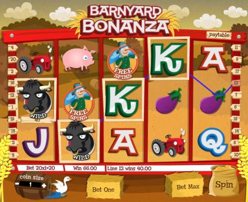 Barnyard Bonanza Big Bonus Slots A pair of winning paylines triggers a big win.