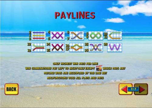Baywatch Big Bonus Slots 20 paylines layout configuration