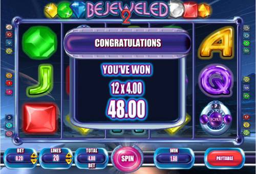 Bejeweled 2 Big Bonus Slots Total bonus game payout 948 credits
