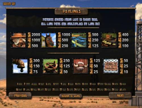 Black Gold Big Bonus Slots slot game paytable and payline diagrams