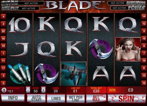Blade Big Bonus Slots main game board featuring 5 reels and 20 paylines