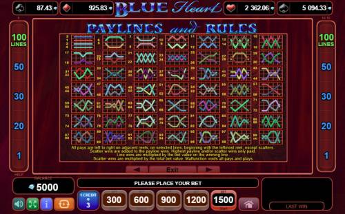 Blue Heart Big Bonus Slots Paylines 1-100