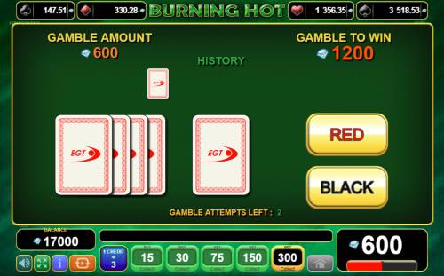 Burning Hot Big Bonus Slots Red or Black Gamble feature