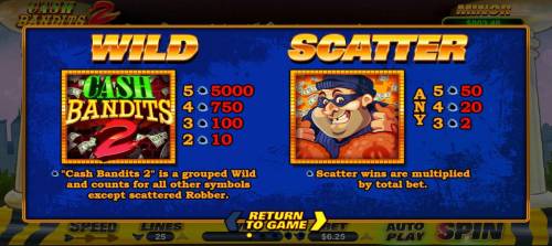 Cash Bandits 2 Big Bonus Slots Wild and Scatter Symbols Rules and Pays