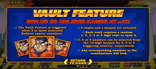 Cash Bandits 2 Big Bonus Slots Vault Feature Rules - Win up to 190 free games at x17