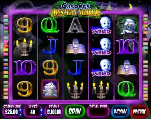 Casper's Mystery Mirror Big Bonus Slots main game board featuring five reels and forty paylines