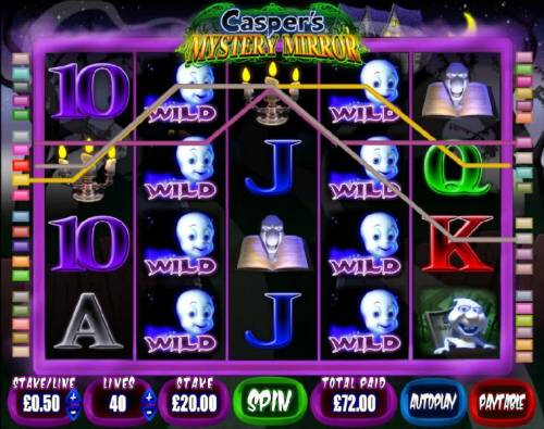 Casper's Mystery Mirror Big Bonus Slots a couple of winning paylines triggers a $72 payout