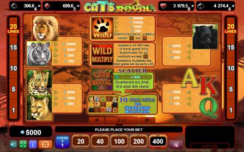 Cats Royal Big Bonus Slots Paytable