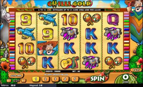 Chilli Gold Big Bonus Slots main game board featuring 5 reels and 38 paylines