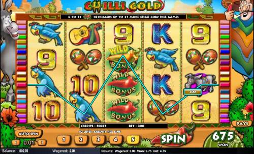 Chilli Gold Big Bonus Slots here is an example of a multiline win paying out 675 credits