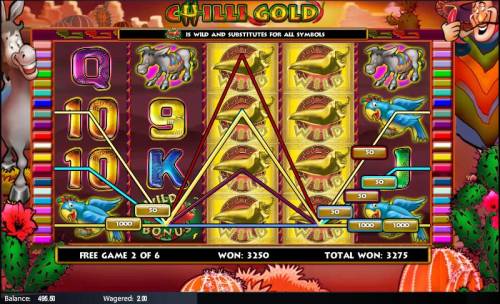 Chilli Gold Big Bonus Slots stacked wilds triggers 3275 credit big win during free games feature