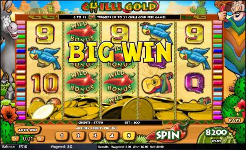 Chilli Gold Big Bonus Slots five of a kind triggers an 8200 credit big win jackpot
