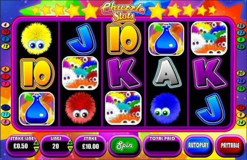 Chuzzle Slots Big Bonus Slots Three multi-colored chuzzle scatter symbols triggers the Chuzzle Reaction Bonus feature.