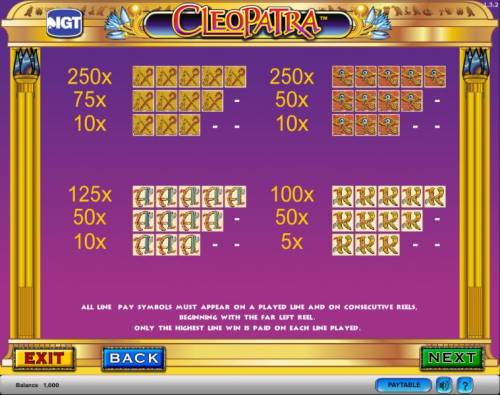 Cleopatra Big Bonus Slots Cleopatra slot game payout table