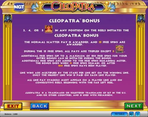 Cleopatra Big Bonus Slots Cleopatra slot game bonus award table