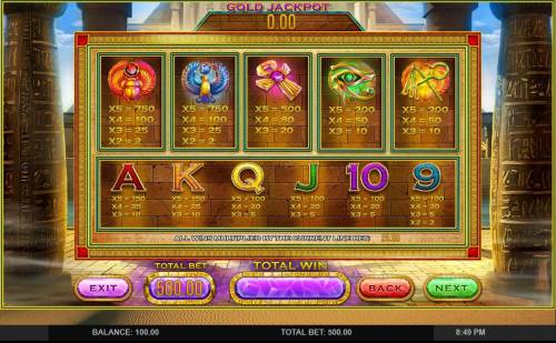 Cleopatra's Gold Big Bonus Slots Slot game symbols paytable.