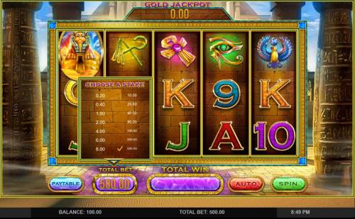 Cleopatra's Gold Big Bonus Slots Clcik the TOTAL BET button to choose a stake.