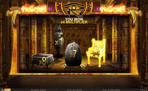 Cleopatra's Riches Big Bonus Slots Item selected awards an x4 multiplier to the Free Spins prize amount.