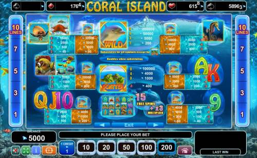 Coral Island Big Bonus Slots Paytable