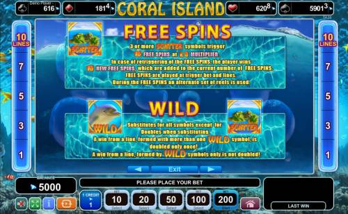 Coral Island Big Bonus Slots Wild and Scatter Symbols Rules and Pays