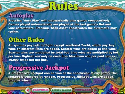 Crystal Waters Big Bonus Slots Progressive Jackpot Rules and General Game Rules