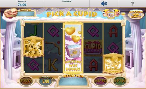 Cupid Wild at Heart Big Bonus Slots The Mystery Win Bonus game has been selected.