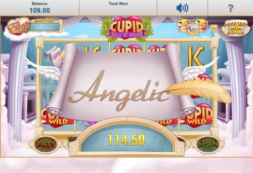 Cupid Wild at Heart Big Bonus Slots Feature pays out 114.50