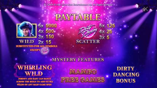 Dirty Dancing Big Bonus Slots Wild and Scatter Symbols Rules and Pays
