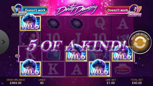 Dirty Dancing Big Bonus Slots Wild symbols complete a winning Five of a Kind.