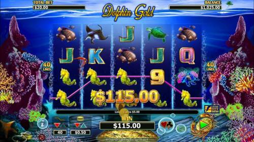 Dolphin Gold Big Bonus Slots Multiple winning paylines triggers a 115.00 big win!