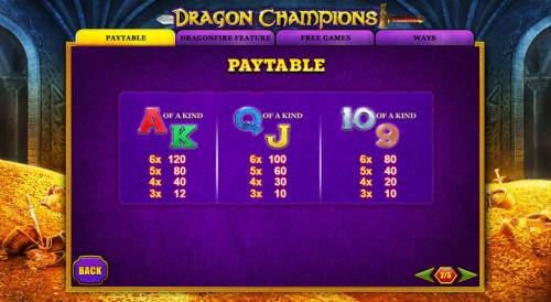 Dragon Champions Big Bonus Slots Low value game symbols paytable