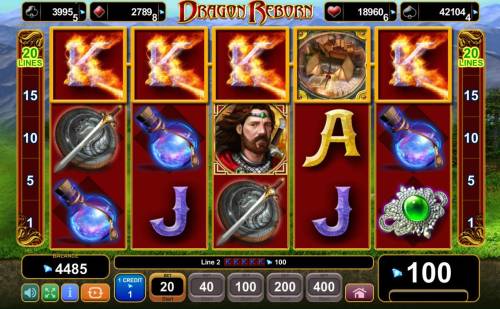 Dragon Reborn Big Bonus Slots A winning five of a kind featuring the King symbol triggers a 100 payout.
